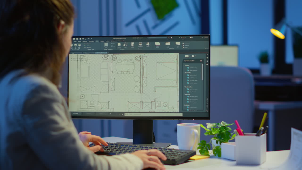 건축 계획을 작업하는 엔지니어의 어깨