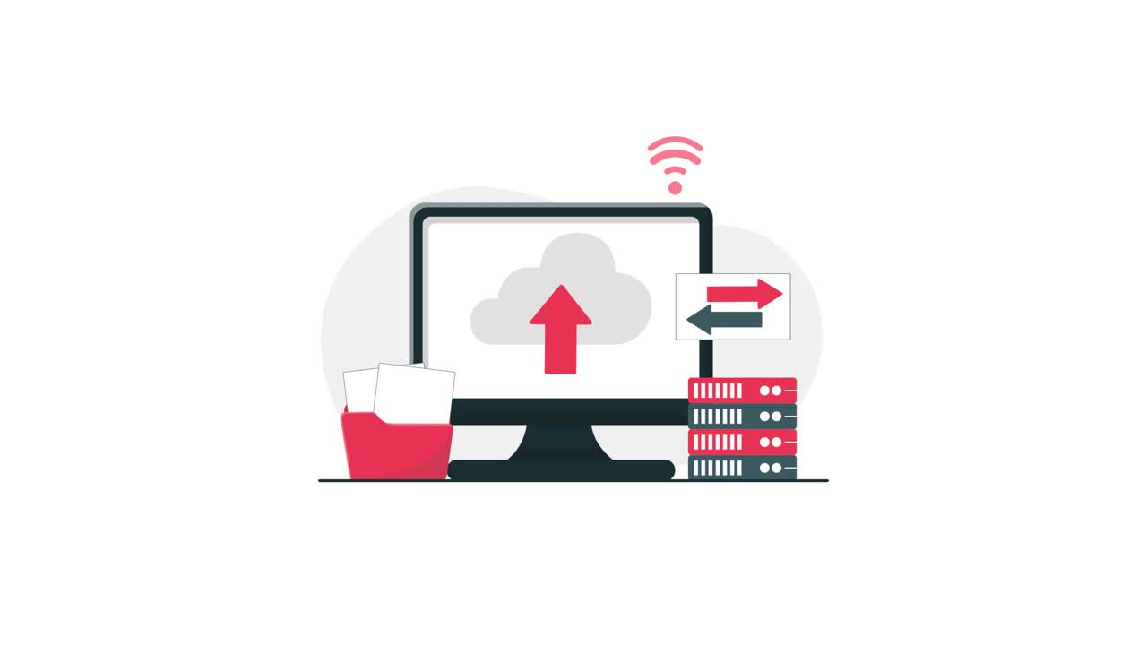 Animeret koncept for cloud computing og dataoverførsel