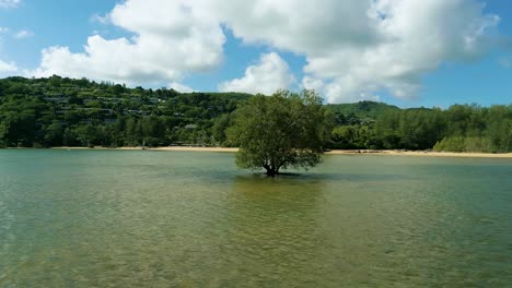 Imágenes-Aéreas-De-Naturaleza-Cinematográfica-De-4k-De-Un-Dron-Volando-Sobre-La-Hermosa-Playa-De-Bang-Tao-En-Phuket,-Tailandia-En-Un-Día-Soleado