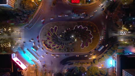 night illuminated nanjing city center traffic street circle aerial topdown panorama 4k china