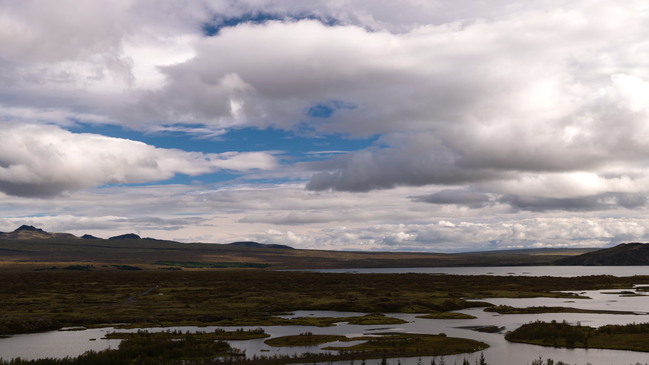 Time Lapse of clouds over Thingvallavatn Lake near Thingvellir National Park in Iceland