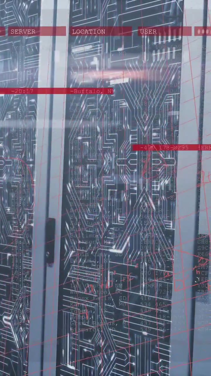 Digital Data Flow and Error Messages on Server Racks