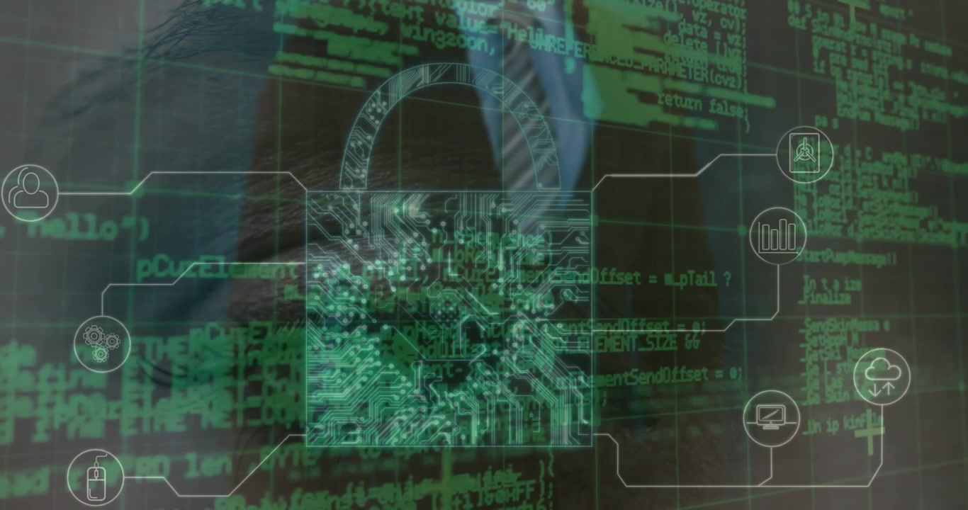 Animazione di interfaccia digitale e rete di connessioni su uomo d'affari