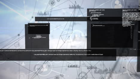 animación de redes de conexiones y procesamiento de datos sobre fondo blanco