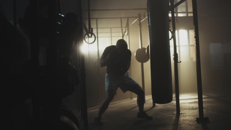 Uomo che fa boxe in palestra