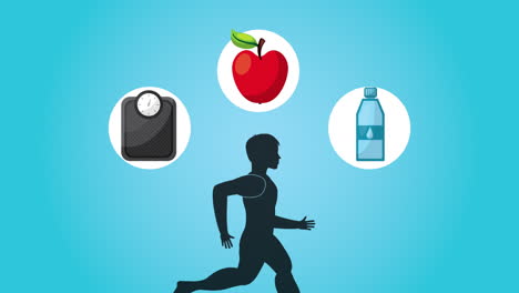 healthy life style man running and icons