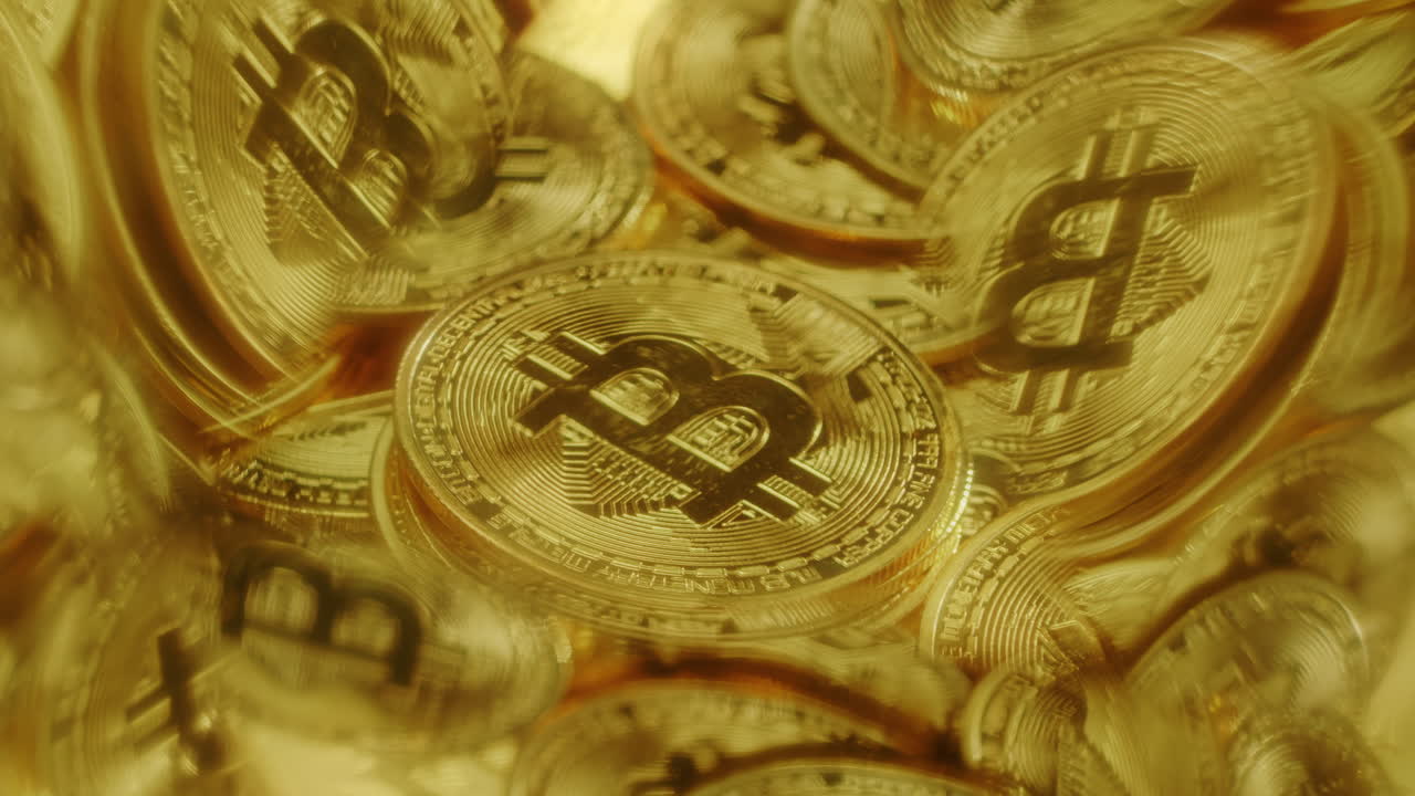 Symmetrical Video Footage Featuring Bitcoins - Close Up