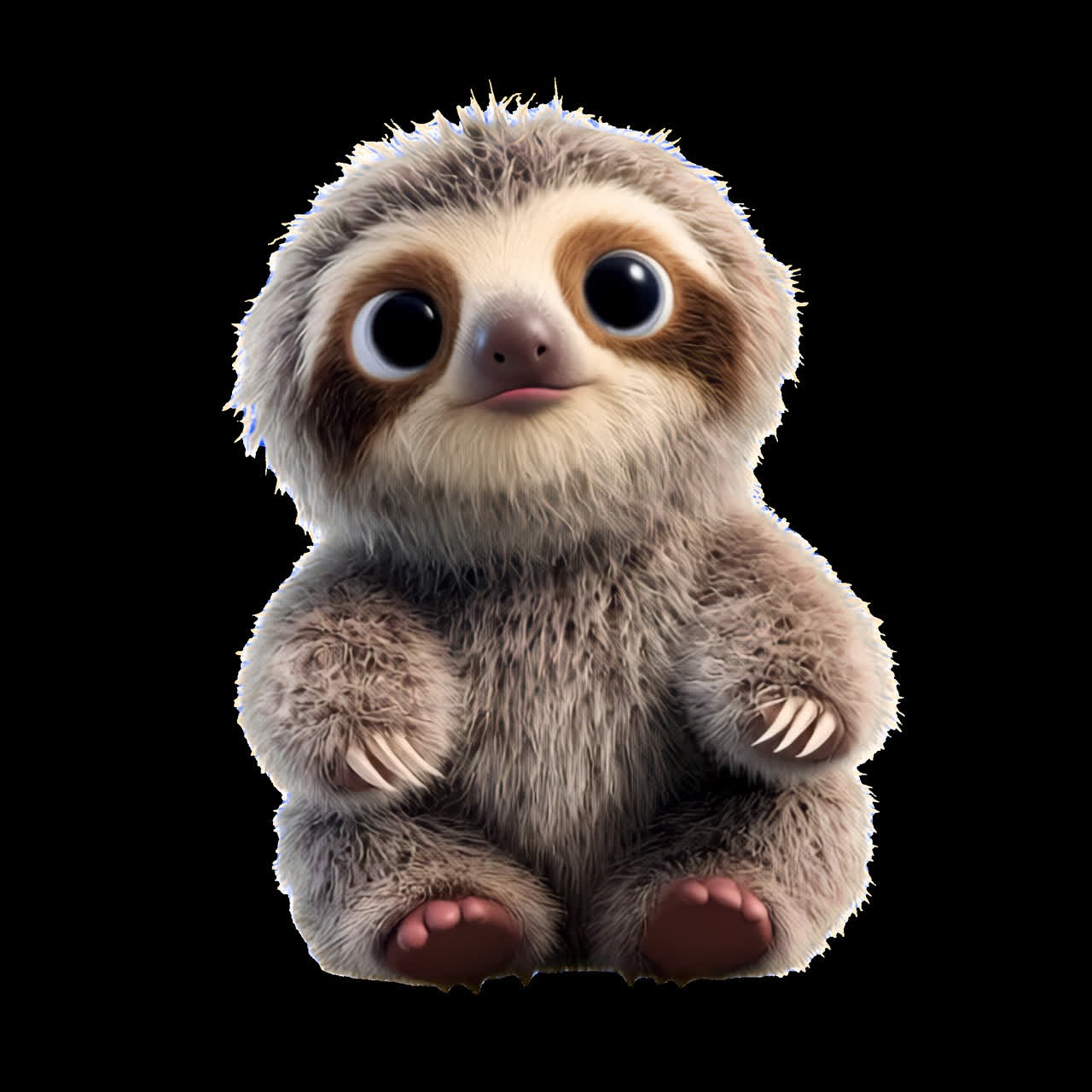 Adorable fluffy baby sloth animation isolated asset, transparent 4K video, alpha channel, ProRes