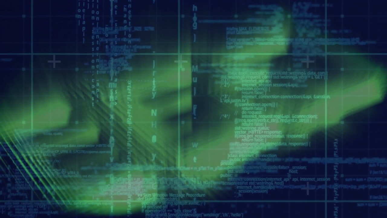 Animation of data processing over neon trails