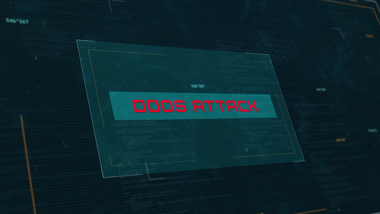 DDOS Attack Warning: Futuristic Loading Screen Animation for Cyber Security with Computer Code Background