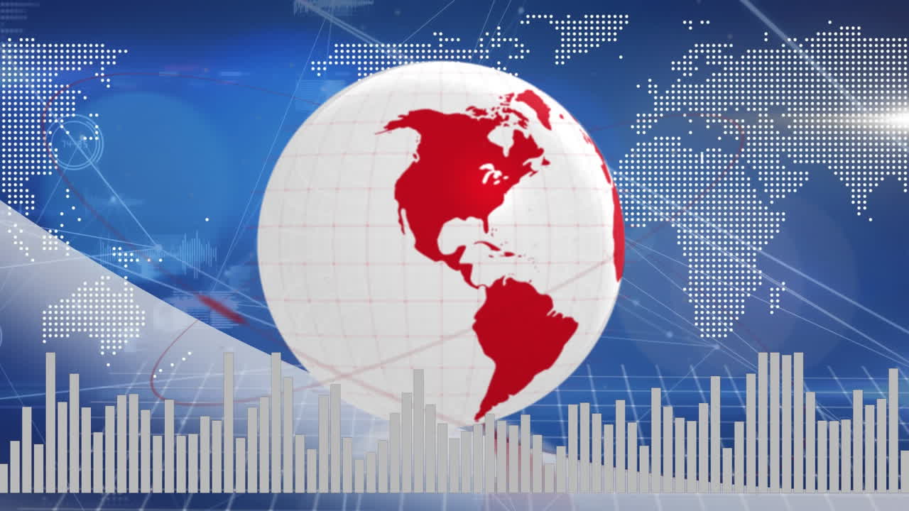 지구와 세계 지도에 대한 데이터 처리의 애니메이션