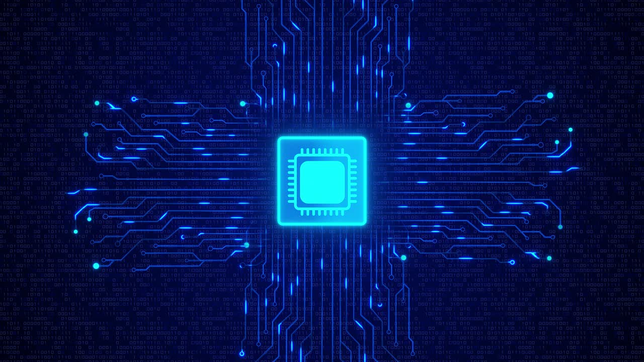 4k hud security processor unit printed circuit board technology loop background central processing