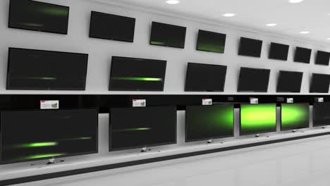 Flat-screen-TVs-with-green-beams-of-light-on-their-screens