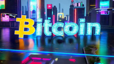 bitcoin neon cityscape