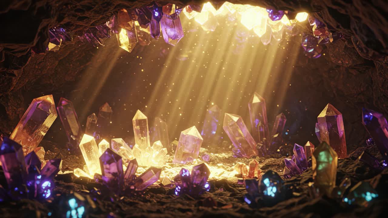 Breathtaking Scene of Glimmering Crystals Illuminated by Ethereal Light in a Mysterious Cave, Showcasing a Stunning Natural Wonder of Beauty and Splendor