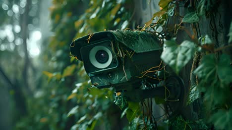 outdoor security camera overgrown with ivy