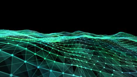 glowing green mesh waves against black background