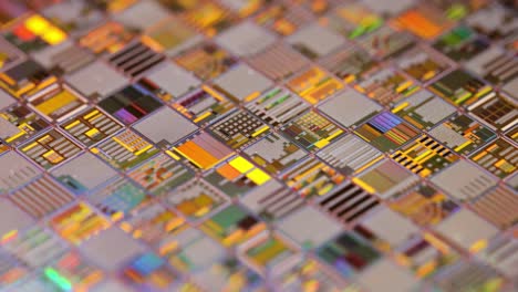 Silicon-semiconductor-wafer-close-up.-In-electronics,-a-wafer-also-called-a-slice-or-substrate-is-a-thin-slice-of-semiconductor,-a-crystalline-silicon,-used-for-the-fabrication-of-integrated-circuits