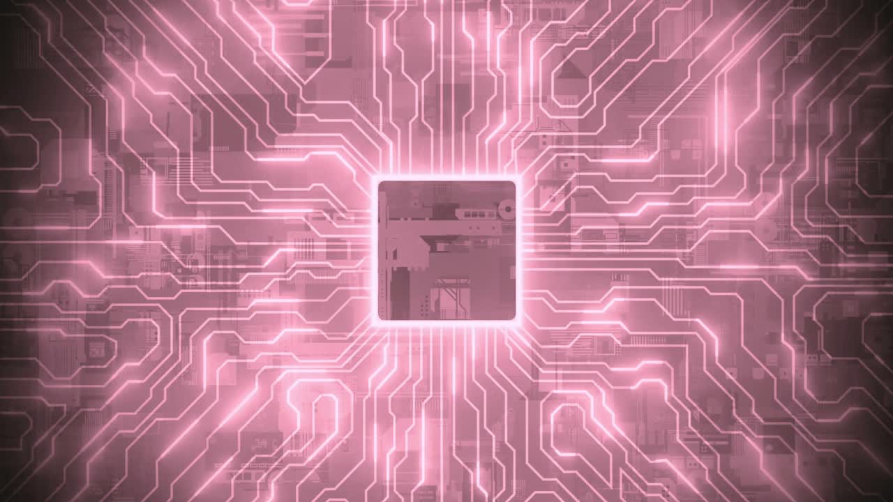Digital Circuit Board with Glowing Pink Lines