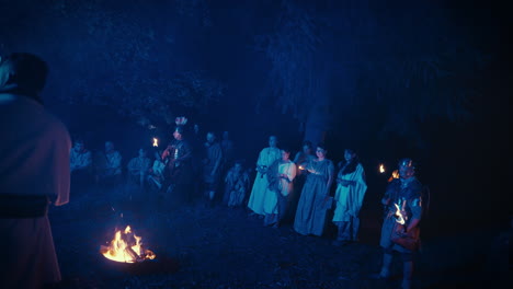 ancient roman campfire gathering at night