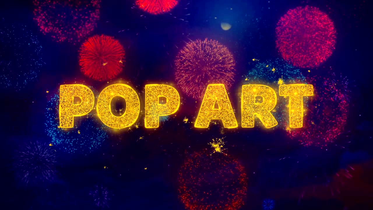 다채로운 불꽃놀이 폭발 입자에 대한 팝 아트 텍스트.