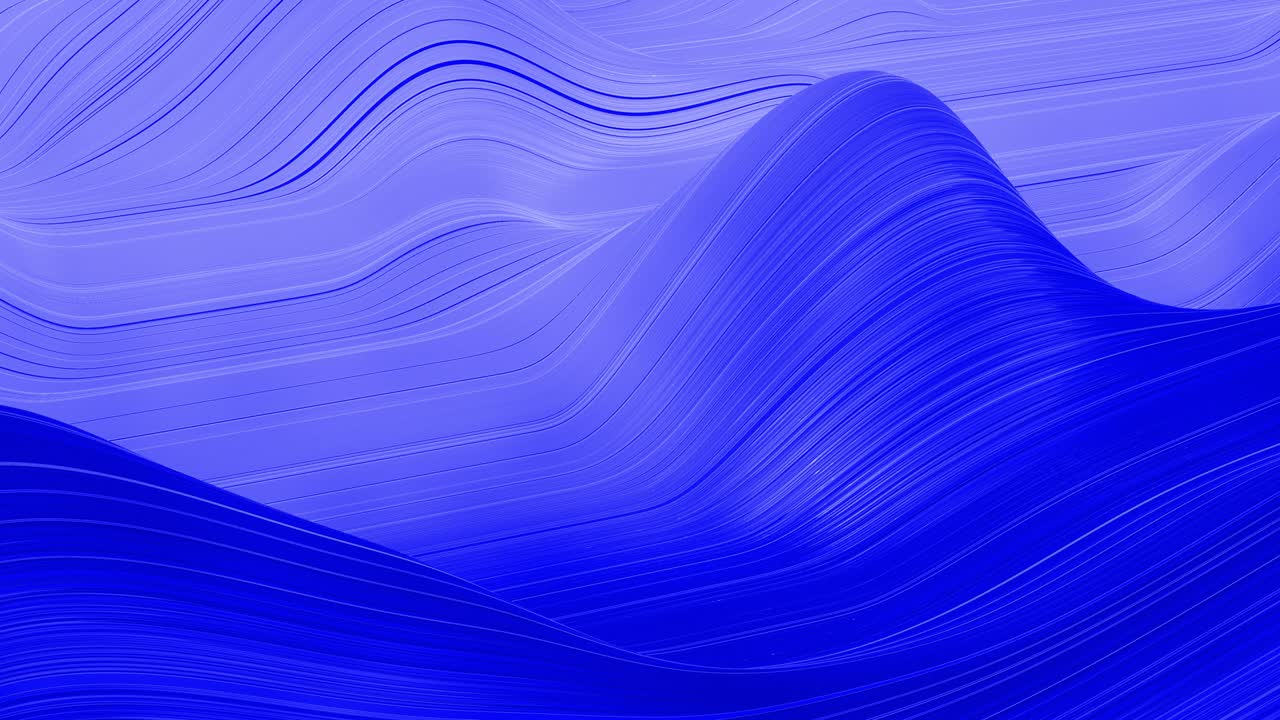 Beautiful blue abstraction of waves on surface like fabric folds or waves on liquid, blue color gradient, extruded lines as stripes on cloth surface. 4k looped background with smooth animation