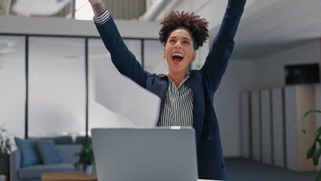 Business-woman,-success-and-throwing-paper