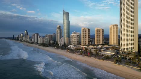 Right-to-left-aerial-of-Surfers-Paradise-skyline,-Gold-Coast,-Queensland,-Australia-20230502