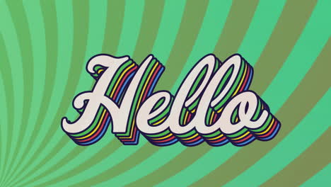 animación de un cartel de texto de saludo contra rayos radiales en un patrón sin costuras sobre fondo verde