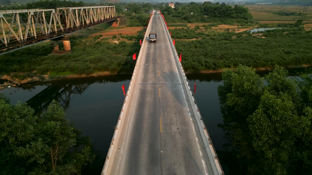 Rural Bridge with Train Bridge in the Background