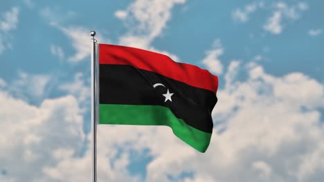 libya flag waving in the blue sky realistic 4k video