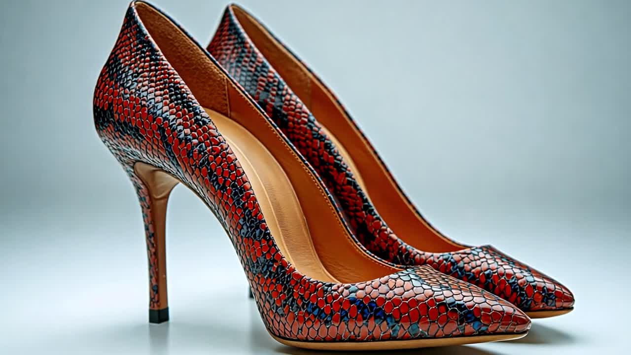 Un paio di eleganti décolleté in pelle di serpente rosse e nere