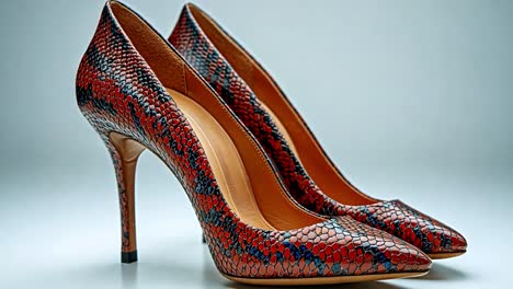 a pair of stylish red and black snakeskin high heels
