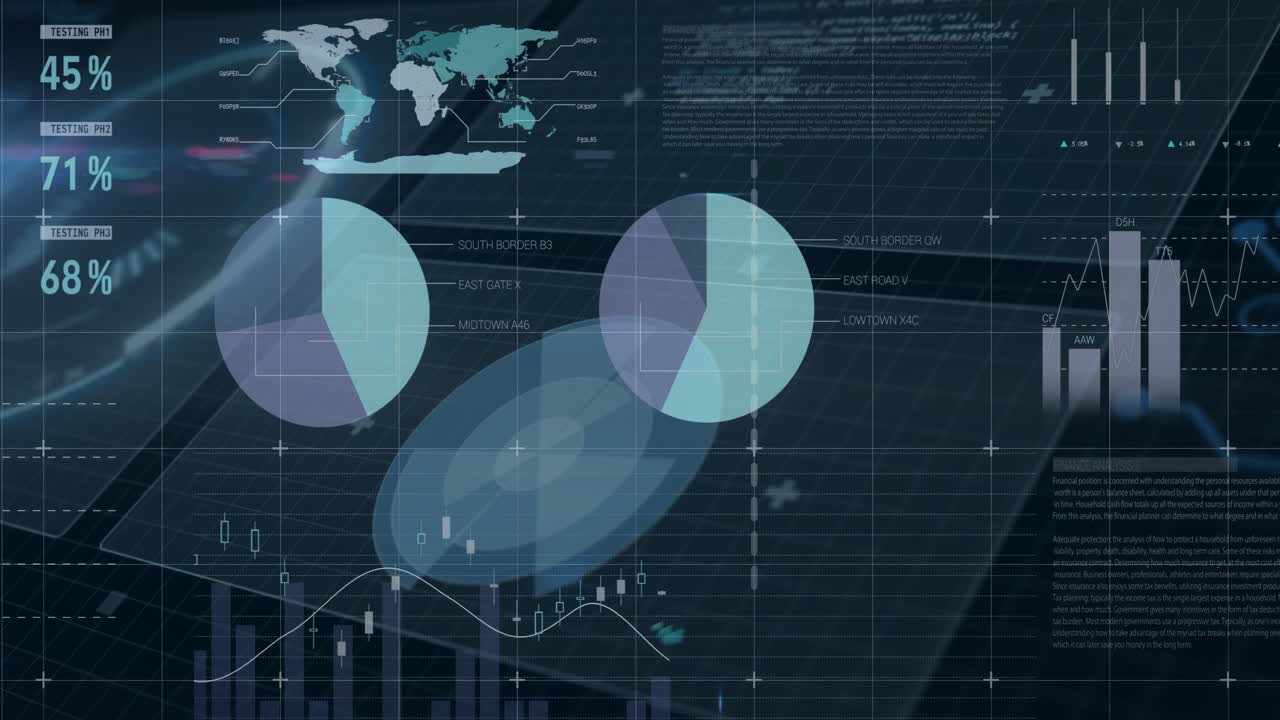 Visualizing global statistics with charts and graphs, data analytics in animation