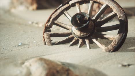 gran rueda de madera en la arena