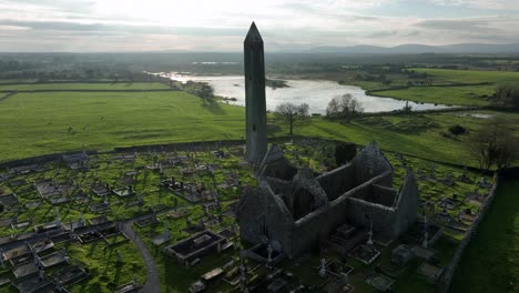 Kilmacduagh-Monastery,-County-Galway,-Ireland,-November-2023