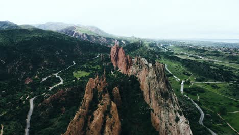 aerial view over garden of the gods in colorado