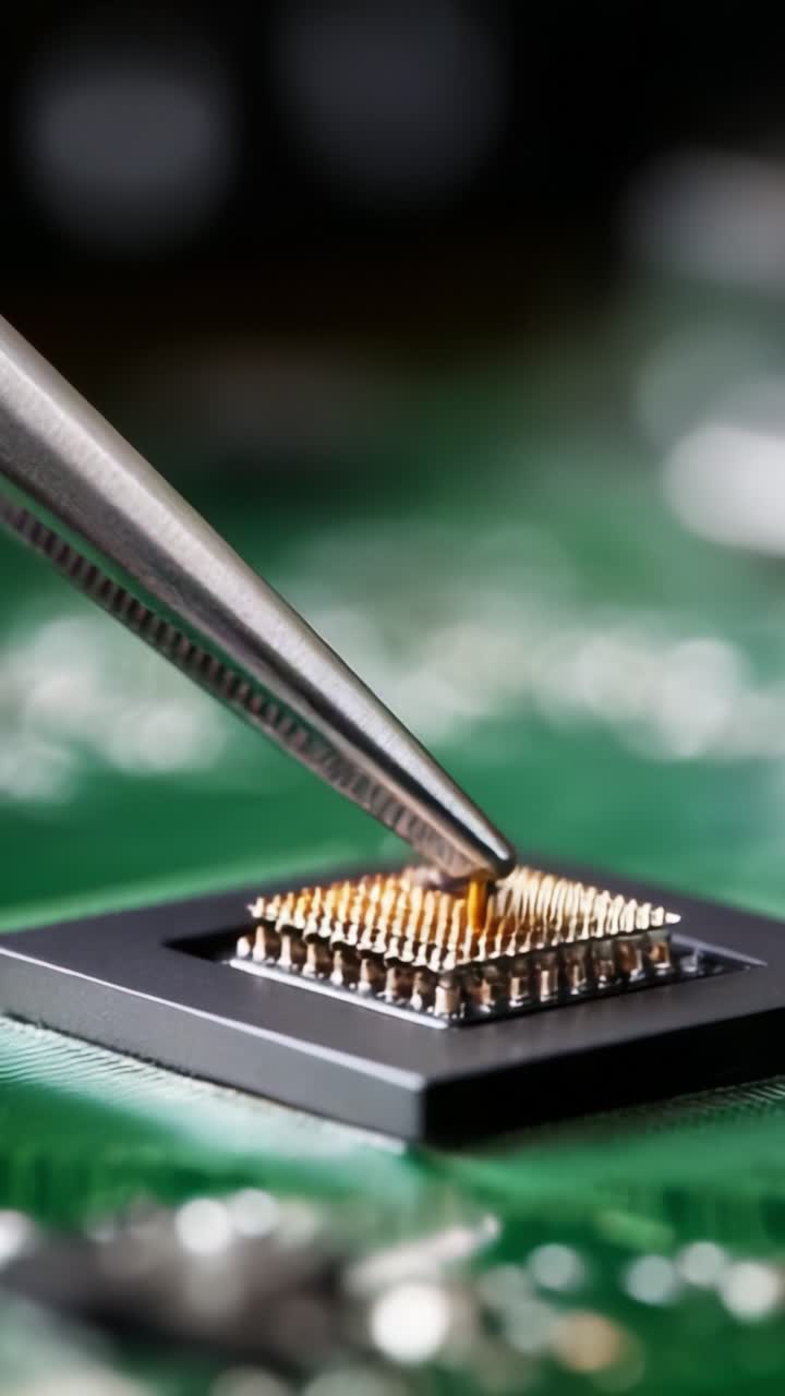 Precision Engineering: A Close-Up of a Processor Being Assembled with a Precision Tool, Highlighting the Intricacies of Modern Microchip Technology and Innovation