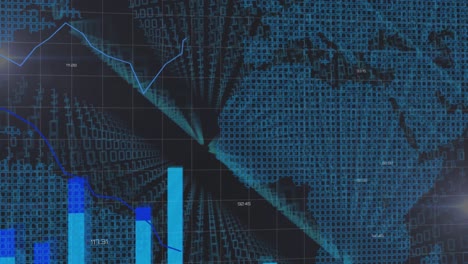 Animation-Von-Statistiken-Und-Linienaufzeichnung-über-Der-Weltkarte-Und-Sich-ändernden-Zahlen