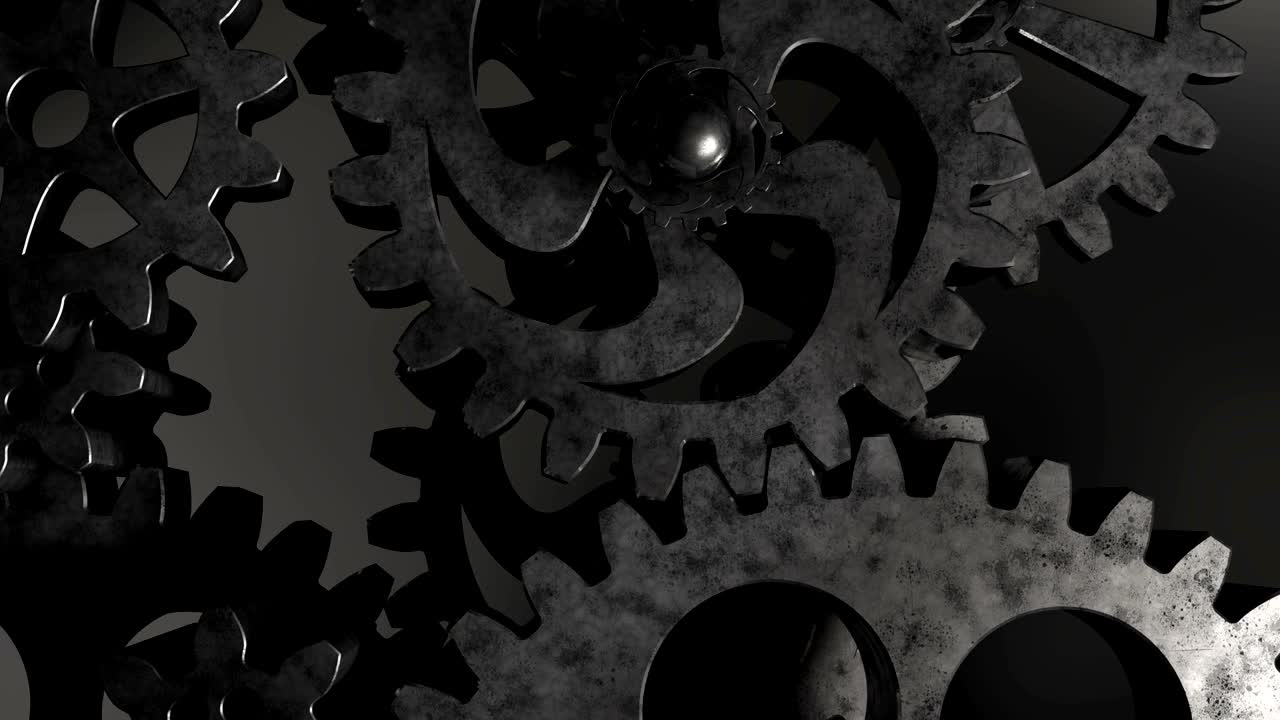 sistema mecánico 3d de engranajes durante la operación cámara en la parte superior con alfa 4k
