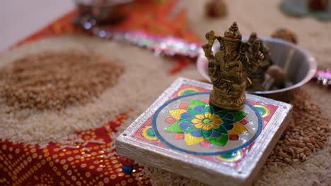 items of reverence employed in an indian hindu ritual - close up