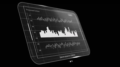 animación del procesamiento de datos en pantalla sobre fondo negro