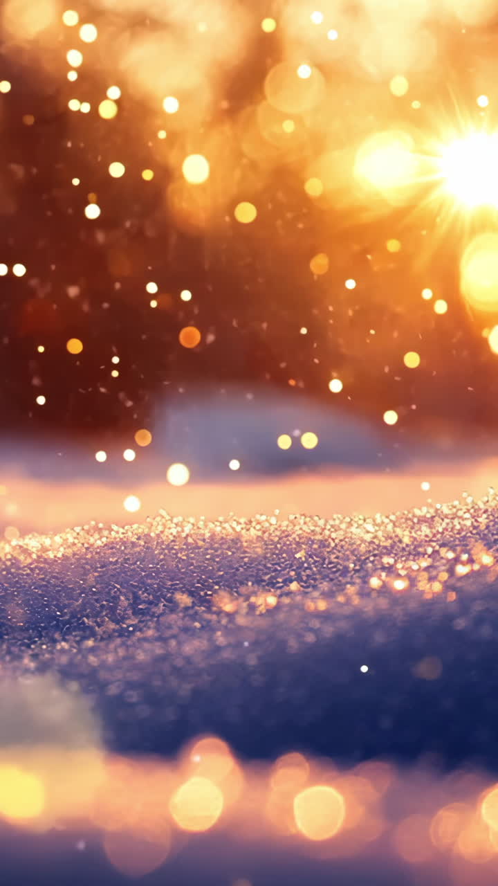 A snowy landscape with a bright sun in the background. The sun is casting a warm glow on the snow, creating a serene and peaceful atmosphere. The snow is scattered all over the ground