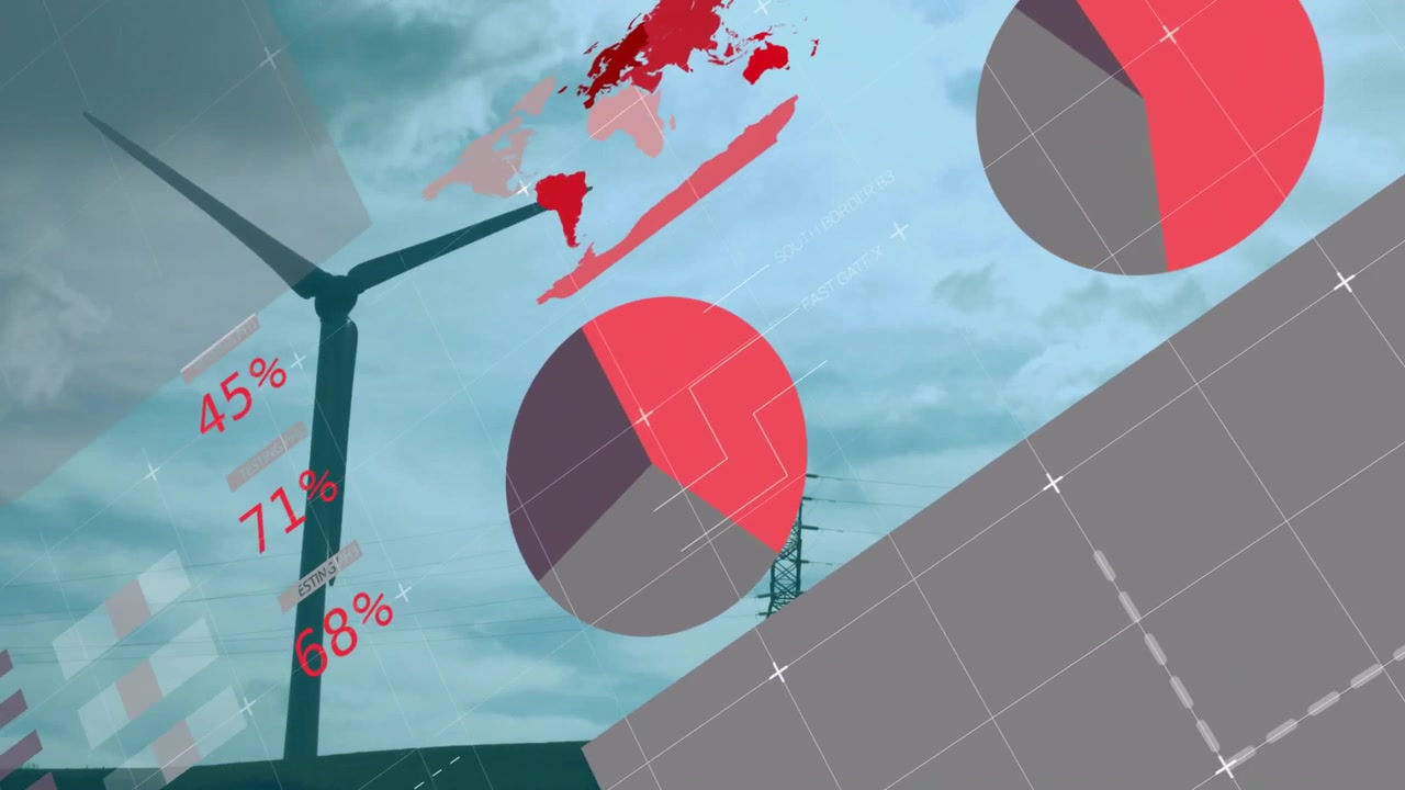 Wind Turbine and Power Lines with Digital Energy Data Overlay
