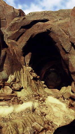 a cave entrance in a desert