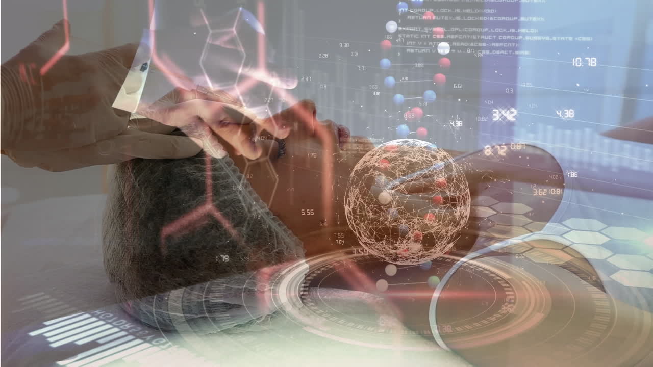 최면에 빠진 백인 여성에 대한 과학적 데이터 처리 애니메이션