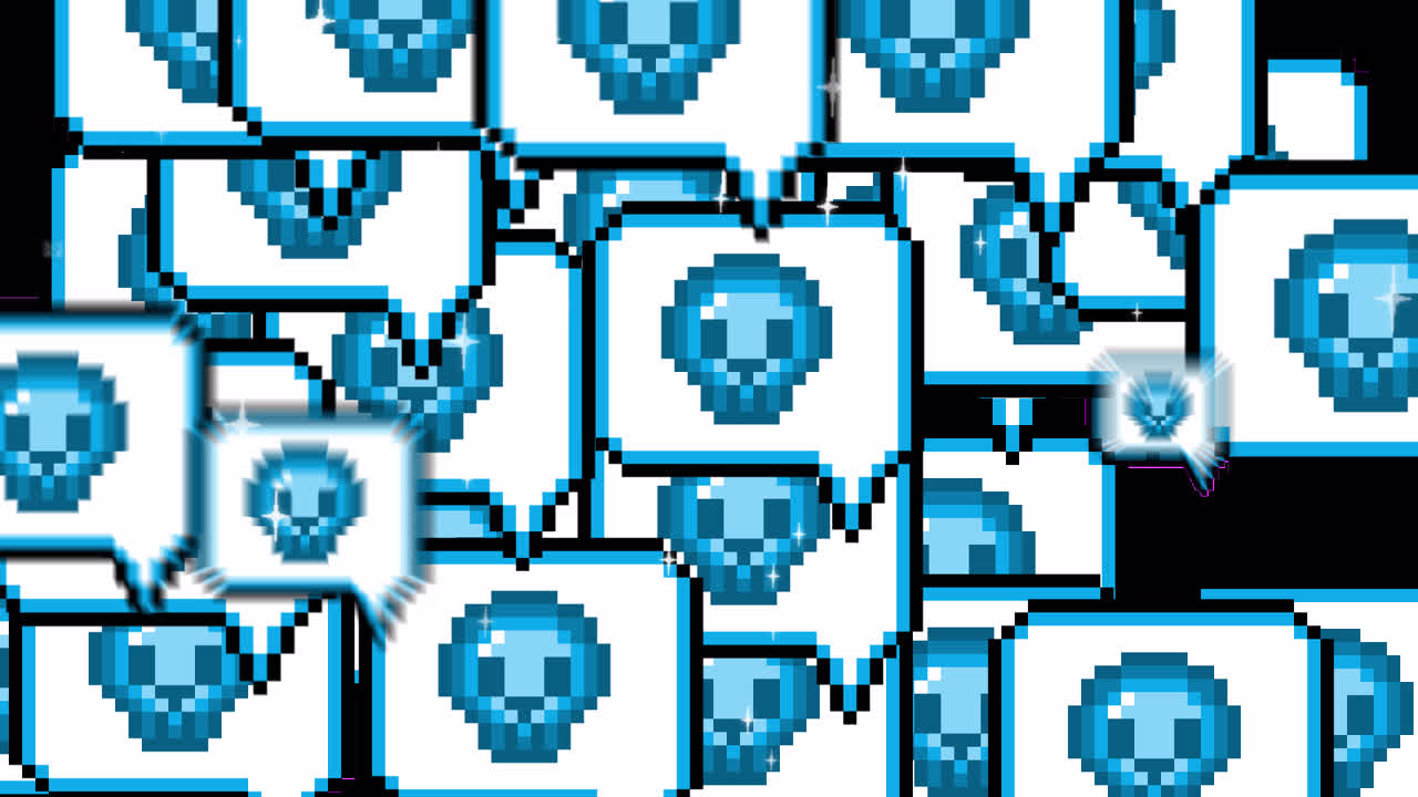 Pixel art pop up speech bubble icon scull Transitions. 1080p - 30 fps - Alpha Channel (2).mov