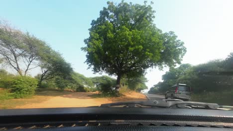 ranthambore 국립 공원 사파리 도로 라자스탄의 sawai madhopur car pov 긴 트럭과 정글에서 오프로드로가는 사파리