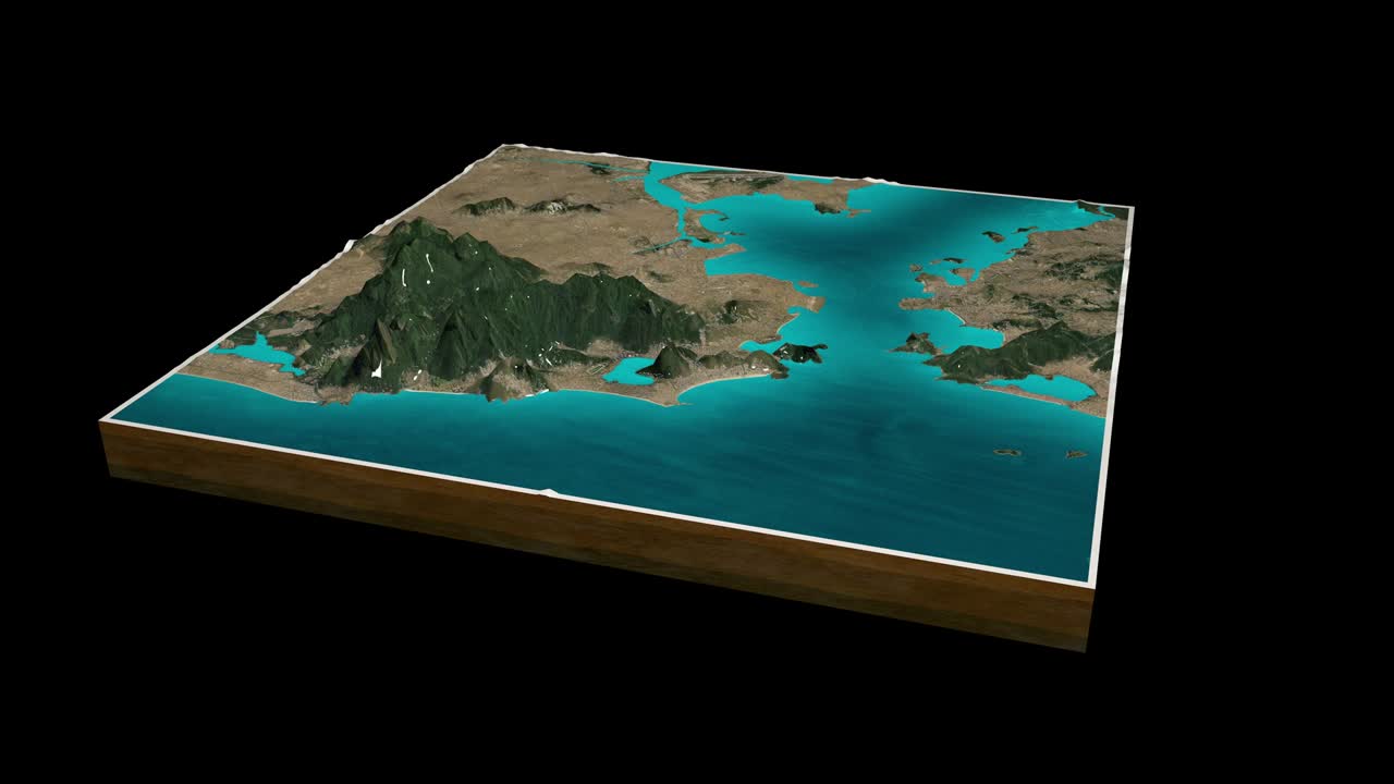 mapa del terreno de rio de janeiro 3d render animado de bucle de 360 grados