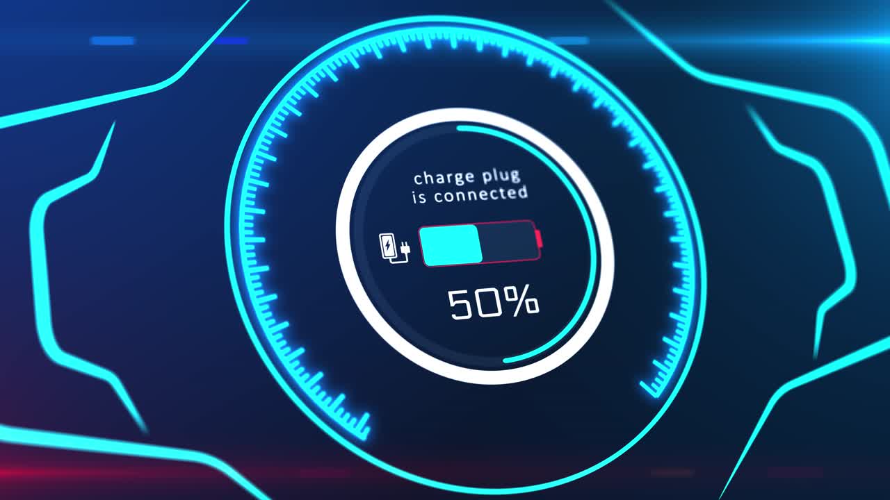 Electric car charging indicating the progress of the charging dashboard display animation 4k